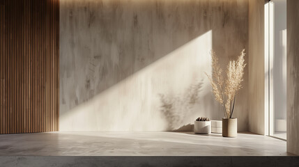 Brown modern minimalistic interior background wall mockup 3d render	
