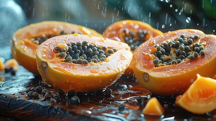 pile of fresh Blood Orange fruits texture with water spots, shot from a top view, healty food and...