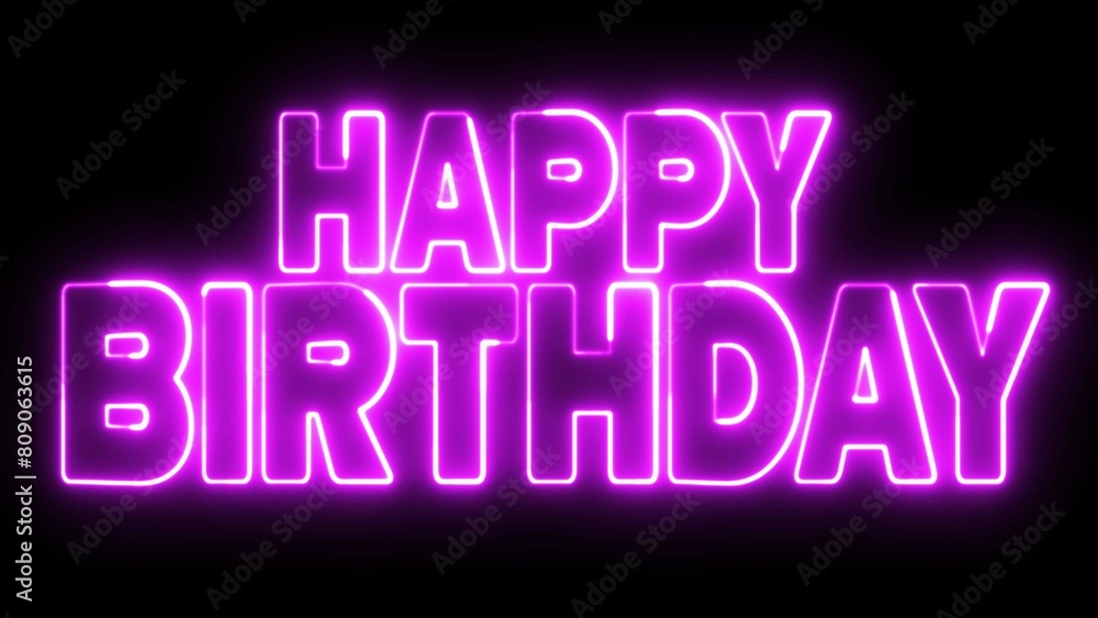 Poster happy birthday text font with light. luminous and shimmering haze inside the letters of the text hap