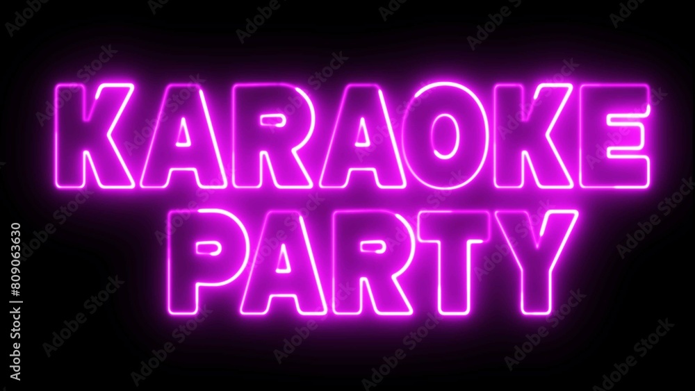 Poster karaoke party text font with neon light. luminous and shimmering haze inside the letters of the text