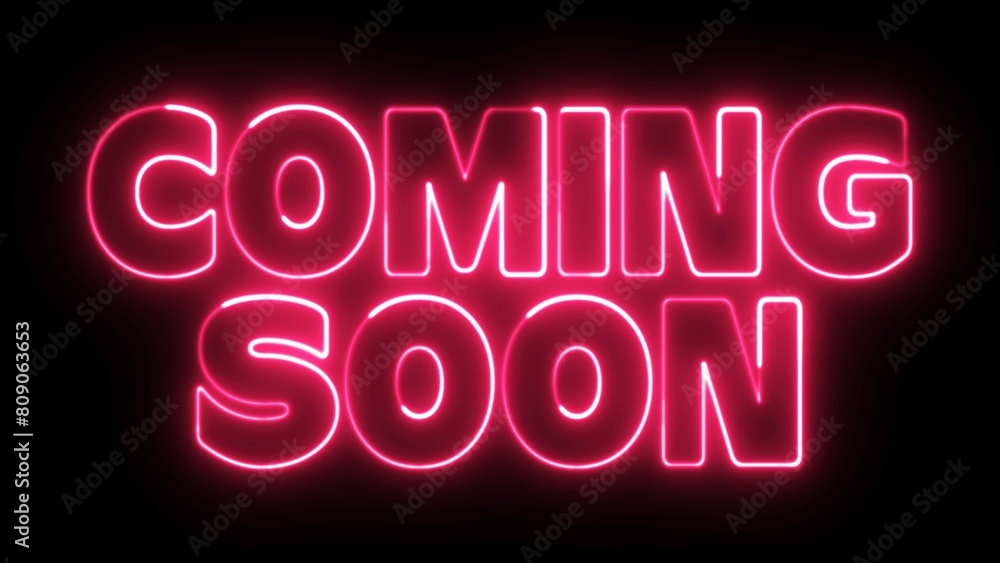 Poster coming soon text font with light. luminous and shimmering haze inside the letters of the text coming