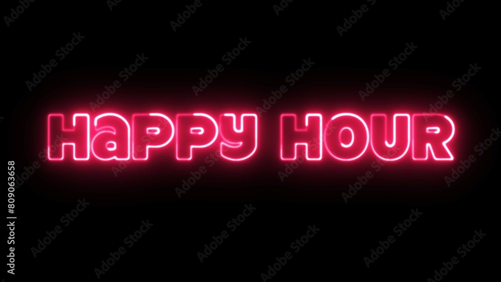 Aufkleber happy hour text font with light. luminous and shimmering haze inside the letters of the text happy h