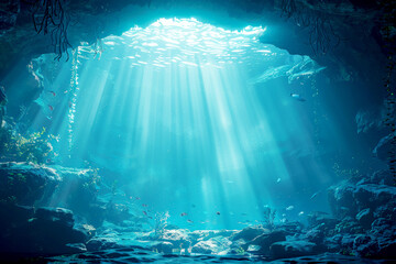 Enigmatic Depths: Sunlight Caressing an Underwater Cave