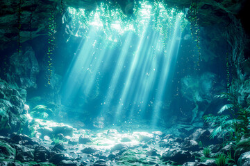 Obraz premium Ethereal Light Show in Submerged Sanctum