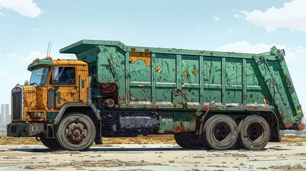 Orange dump truck seen from the side