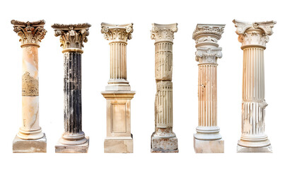 3d illustration. Set of vintage classic marble pillars.
