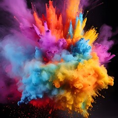 Explosion of colored powder. Abstract dust close up. Generative AI.