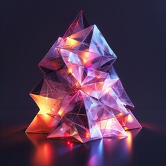 digital ai pyramid made of glowing 3d triangular polygons