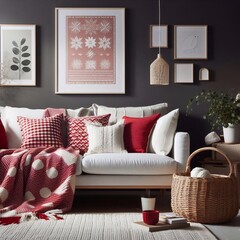 Hintergrund, Wallpaper: weiße Couch mit  roten Kissen