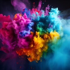 Fototapeta premium Explosion of colored powder. Abstract dust close up. Generative AI.