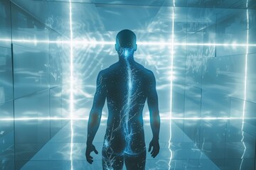 futuristic glowing man with backlight