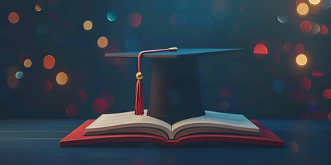 3D Illustration of book and cap.