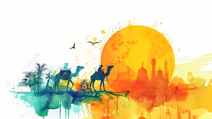 Obraz premium watercolor Eid al adha ,eid al fitr islamic card,background,Generative Ai