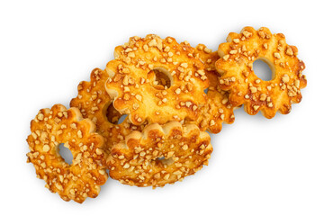 Round cookies with nuts isolated on a transparent background.