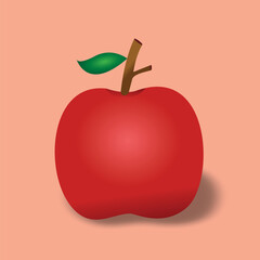 3d red apple with leaf illustration premium vector