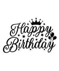 Happy Birthday typography design on plain white transparent isolated background for card, shirt, hoodie, sweatshirt, apparel, tag, mug, icon, poster or badge