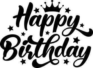 Happy Birthday typography design on plain white transparent isolated background for card, shirt, hoodie, sweatshirt, apparel, tag, mug, icon, poster or badge