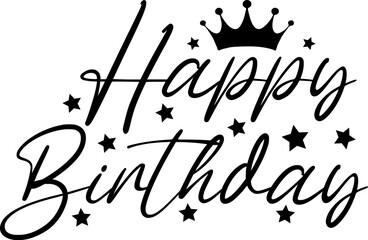 Happy Birthday typography design on plain white transparent isolated background for card, shirt, hoodie, sweatshirt, apparel, tag, mug, icon, poster or badge