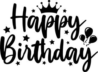 Happy Birthday typography design on plain white transparent isolated background for card, shirt, hoodie, sweatshirt, apparel, tag, mug, icon, poster or badge