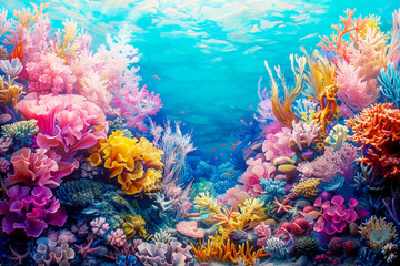 A Symphony of Color: Vibrant Corals in a Coral Reef Painting