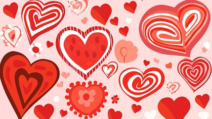 Variety of Stylized Heart Designs and Patterns Signifying Love and Romance
