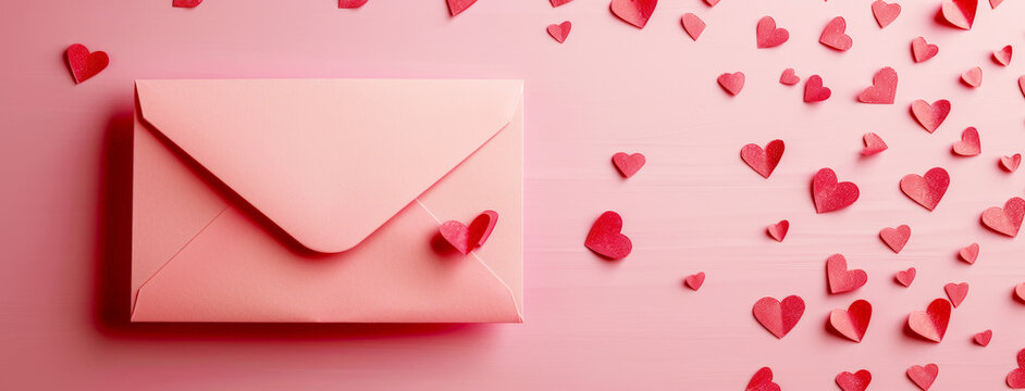 Romantic Love Notes: Pink Envelope Surrounded by Heartfelt Affection