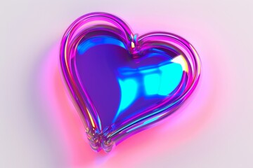 neon purple magenta glowing heart 3d isolated on white surface. Valentines's day  and romantic love symbol.