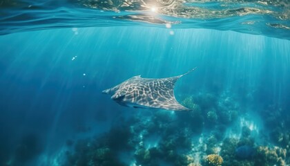 Fototapeta premium Giant Stingrays in the blue ocean, a stunning view of marine animals
