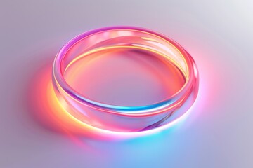 Obraz premium neon pink holographic glowing round ring 3d isolated on white surface