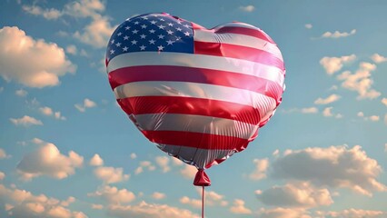  3d heart shaped balloon with american flag pattern flying in the sky celebrating memorial and independence day