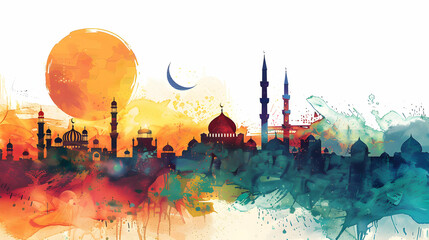 Obraz premium watercolor Eid al adha ,eid al fitr islamic card,background,Generative Ai