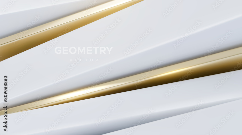 Poster 3d white and golden abstract background. geometry shift. slanted shapes. vector illustration of diag