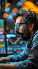 Photo realistic illustration of an options trader pricing contracts for puts and calls, assessing the impact of volatility, strike prices, and expiration dates