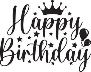 Happy Birthday typography design on plain white transparent isolated background for card, shirt, hoodie, sweatshirt, apparel, tag, mug, icon, poster or badge