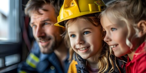 Family Practicing Fire Escape Plan at Home for Safety and Security Concept with Copy Space