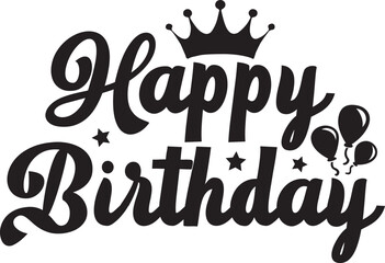 Happy Birthday typography design on plain white transparent isolated background for card, shirt, hoodie, sweatshirt, apparel, tag, mug, icon, poster or badge