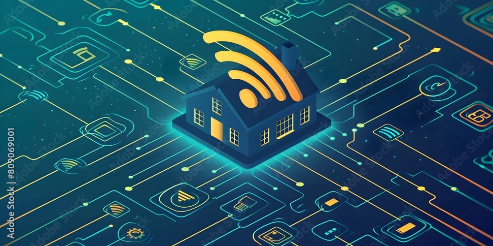 Poster secure home wi fi network best practices infographic with digital circuit board pattern