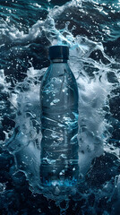 Plastic Bottle Icon Floating in Ocean Waves, Symbolizing Urgency to Address Plastic Pollution