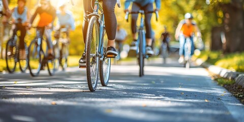 Fototapeta premium Cyclists Participating in Community Sponsored Bike to Work Day for Environmental Health and Fitness