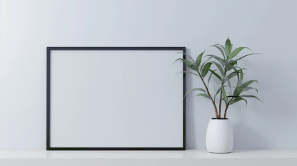 quadro em branco mockup com um vaso de planta ao lado - wallpaper