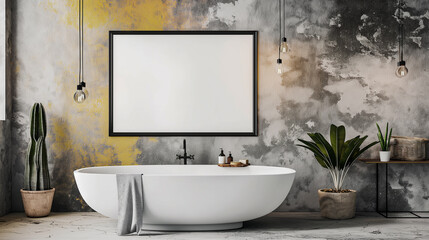 Banheira e em cima um quadro em branco - wallpaper