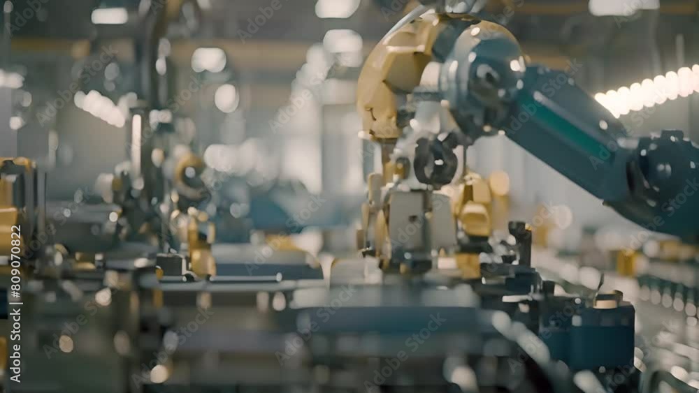 Poster robot moving along conveyor belt generative ai