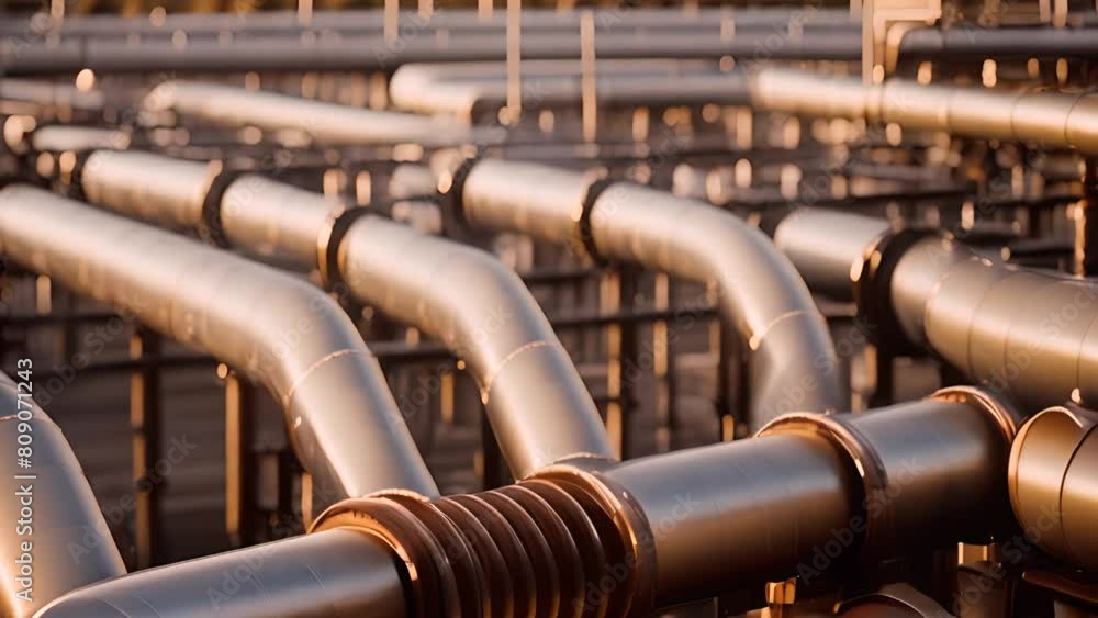 Aufkleber rows of large pipes in industrial setting generative ai