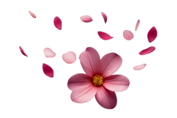 pink petal flower flying floating on white or transparent png background 