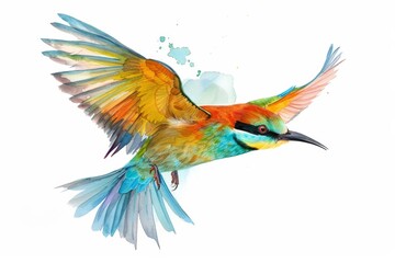 Obraz premium A cute watercolor of a bird, capturing its vibrant feathers in art, isolated white background