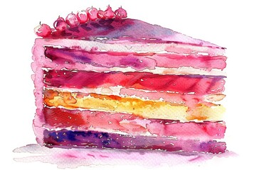 A lovely watercolor of a cake, sweetly featuring its layers, isolated concept minimal with white background
