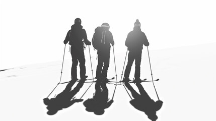 Minimalist Skiers on Snowy Landscape. Generative AI