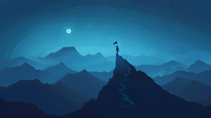  a man standing on the top of a mountain and holding a flag in his hand