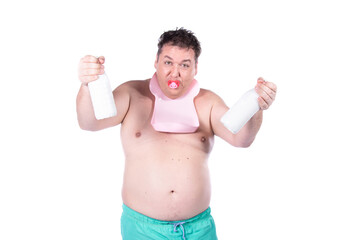 Funny fat man. White background.