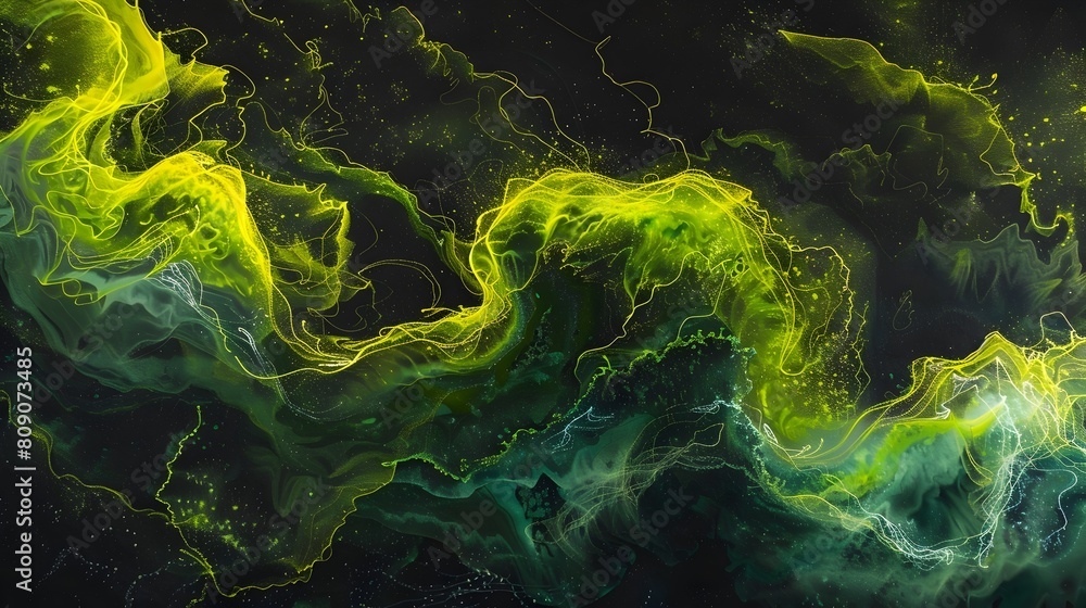 Poster energetic neon waves crashing in dynamic abstract digital art display